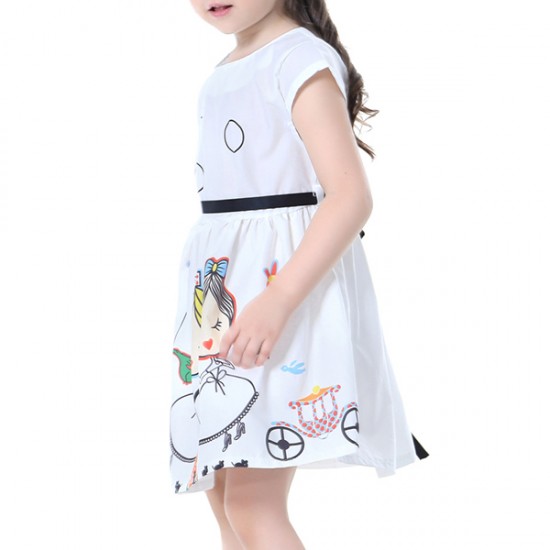 Kid Girls Short Sleeve Cartoon Character Printed Dress