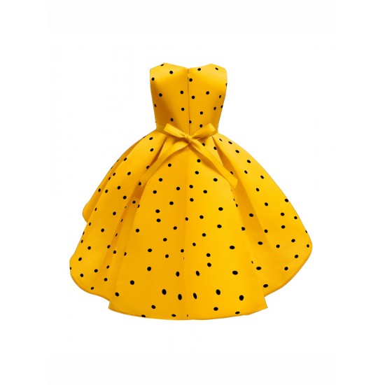 Girls Kids Bow Polka Dot Ruffle Sleeveless Princess Dress