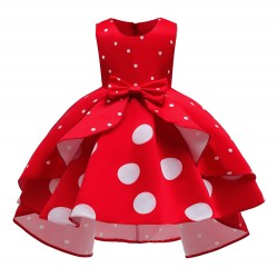 Girls Kids Bow Polka Dot Ruffle Sleeveless Princess Dress