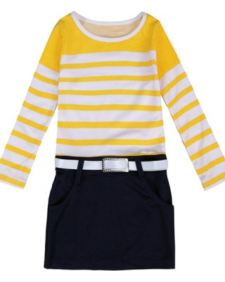 BEINGQ Toddler Baby Kids Girls Stripe long Sleeve Party Short Dress Clothes Belt