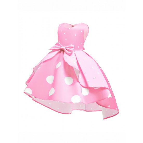 Girls Kids Bow Polka Dot Ruffle Sleeveless Princess Dress