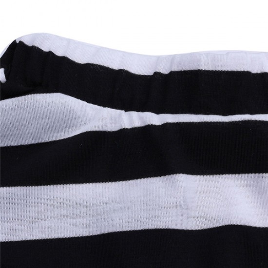 2015 Toddlers Kids Baby Girls Short Sleeve T  shirt Top Black White Stripe Skirt Dress