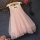 Girls Children Pearls Lace Stitching O  neck Knee Length Princess Dress