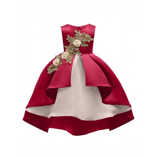 Girls Kids Bow Embroidered Sleeveless Princess Dress