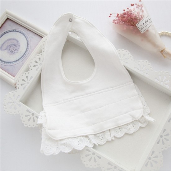 Baby Girl Waterproof Bib Multilayer Cutout Snap Design Princess Rice Pocket  White