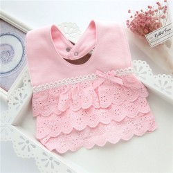 Baby Girl Waterproof Bib Multilayer Cutout Snap Design Princess Rice Pocket  Pink