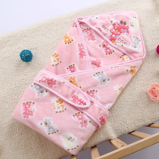 93 93cm Newborn Baby Wrapped Spring Autumn Winter Supplies Thick Warm Flannel Quilt Towel  Pink Giraffe