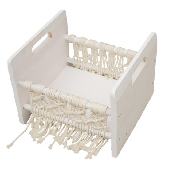 Full Moon Newborn Photography Props Hundred Sunshine Woven Solid Wood Crib  White