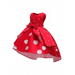 Girls Kids Bow Polka Dot Ruffle Sleeveless Princess Dress