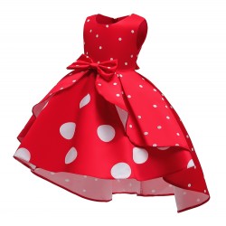 Girls Kids Bow Polka Dot Ruffle Sleeveless Princess Dress