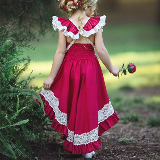 Girls Children Lace Patchwork Sleeveless Princess Dress